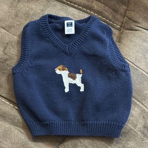 Navy Blue JANIE AND JACK Baby Sweater Vest with Dog Design - Picture 1 of 2
